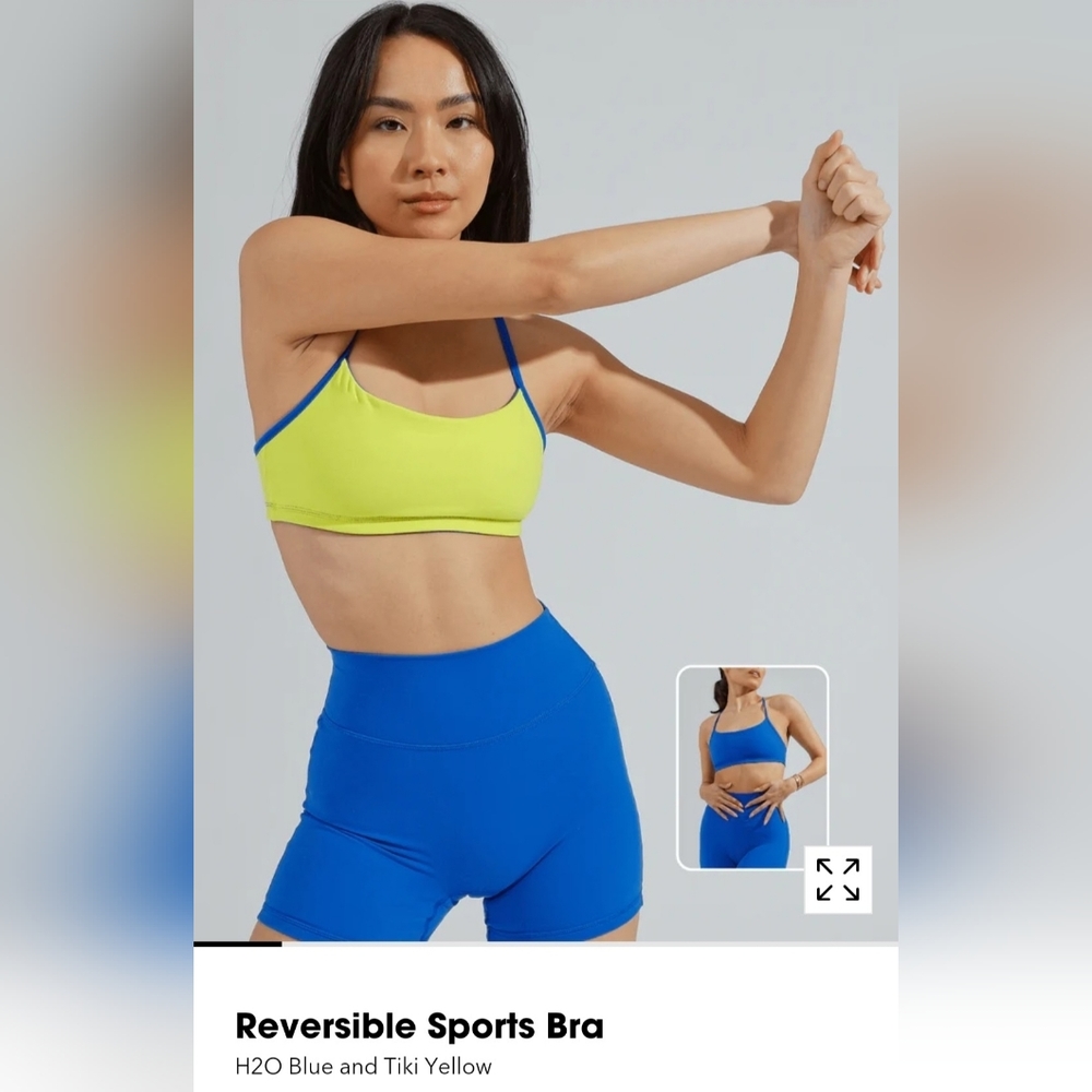 BuffBunny Reversible Sports Bra H20 Blue/Tiki Yellow Size Large